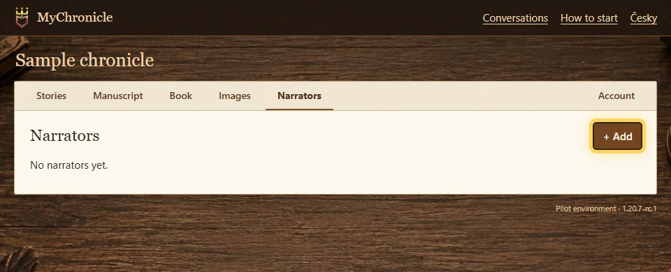 Client workspace with Add narrator button